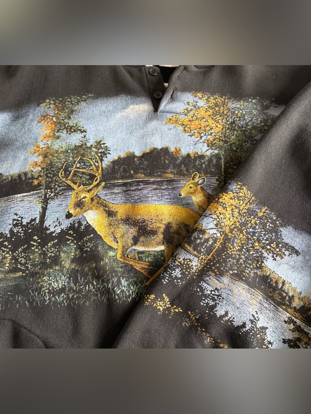Black Deer Scenic Sweatshirt with Lake Print - Picture 7 of 7